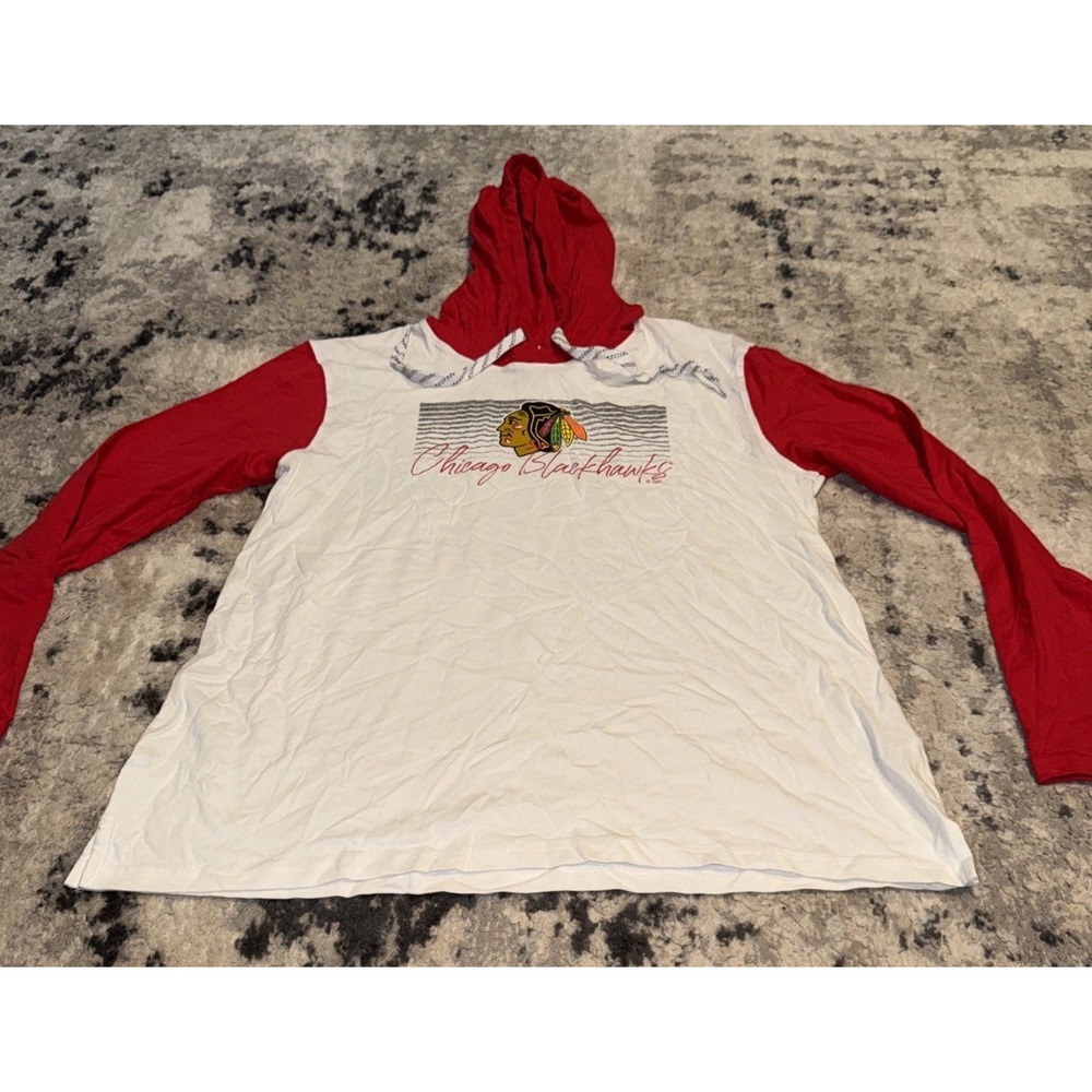 NHL Chicago Blackhawks Womens Sz Large White & Red Hoodie Shirt Hockey NEW